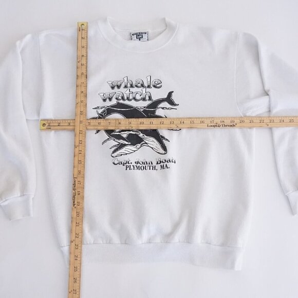 VTG '90s Lee Cotton Blend White Black Will Watch Plymouth Ma Crewneck Sweater L - Picture 3 of 10